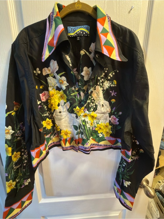 Dolce & Gabbana Tops - Dolce & Gabbana Black Floral Jacket with Rabbit Motif and Colorful Trim